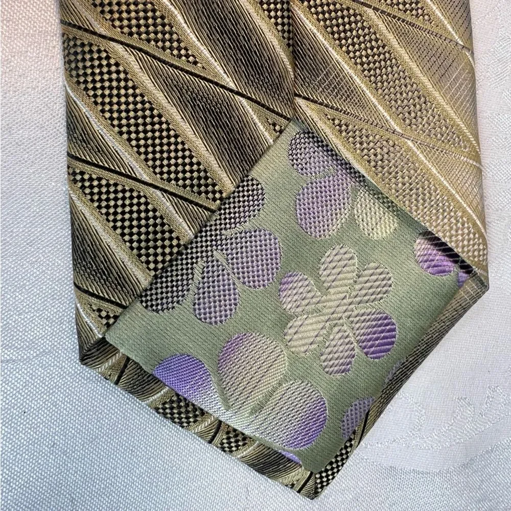 Vintage Roberto Villini Couture Silk Tie Champagne Gold Classic Office Formal
